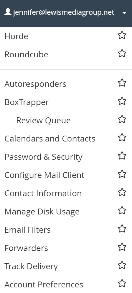 webmail menu - email setup