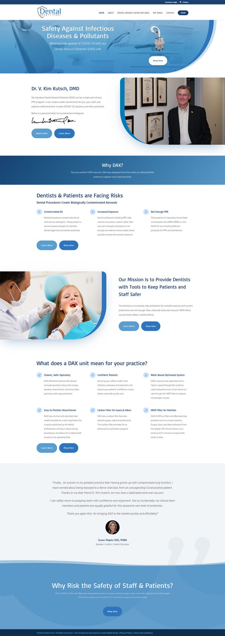 Dental Safety First Home page after design