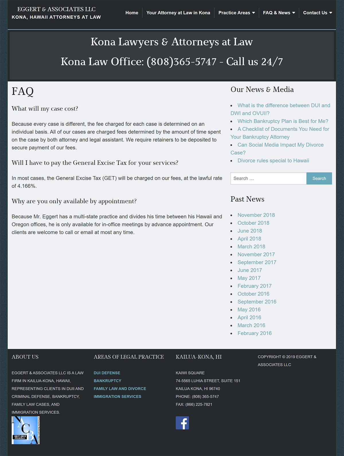 Eggert & Associates Kona FAQ page before redesign