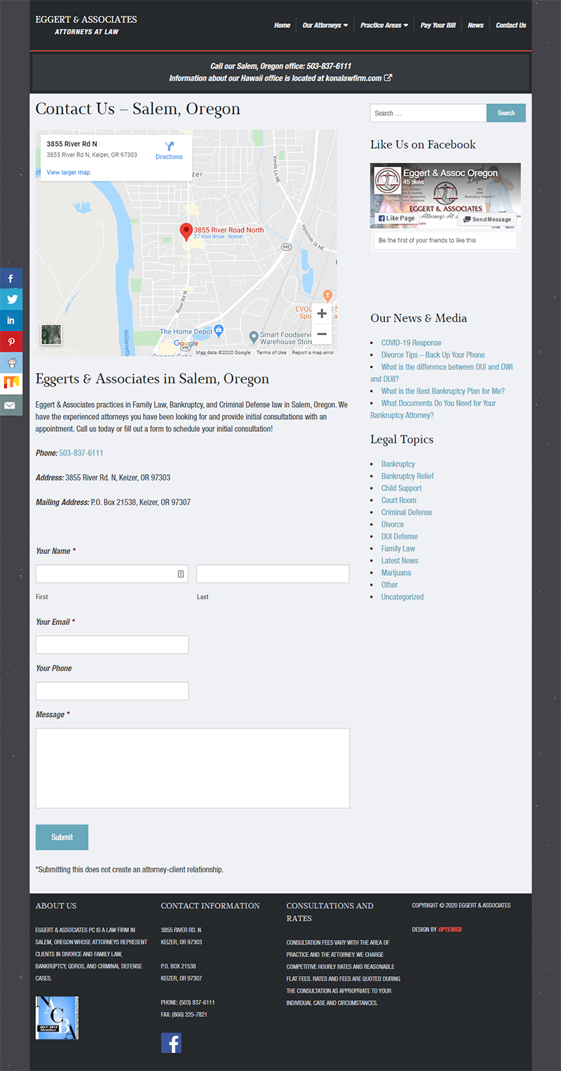 Eggert & Associates Contact page before redesign