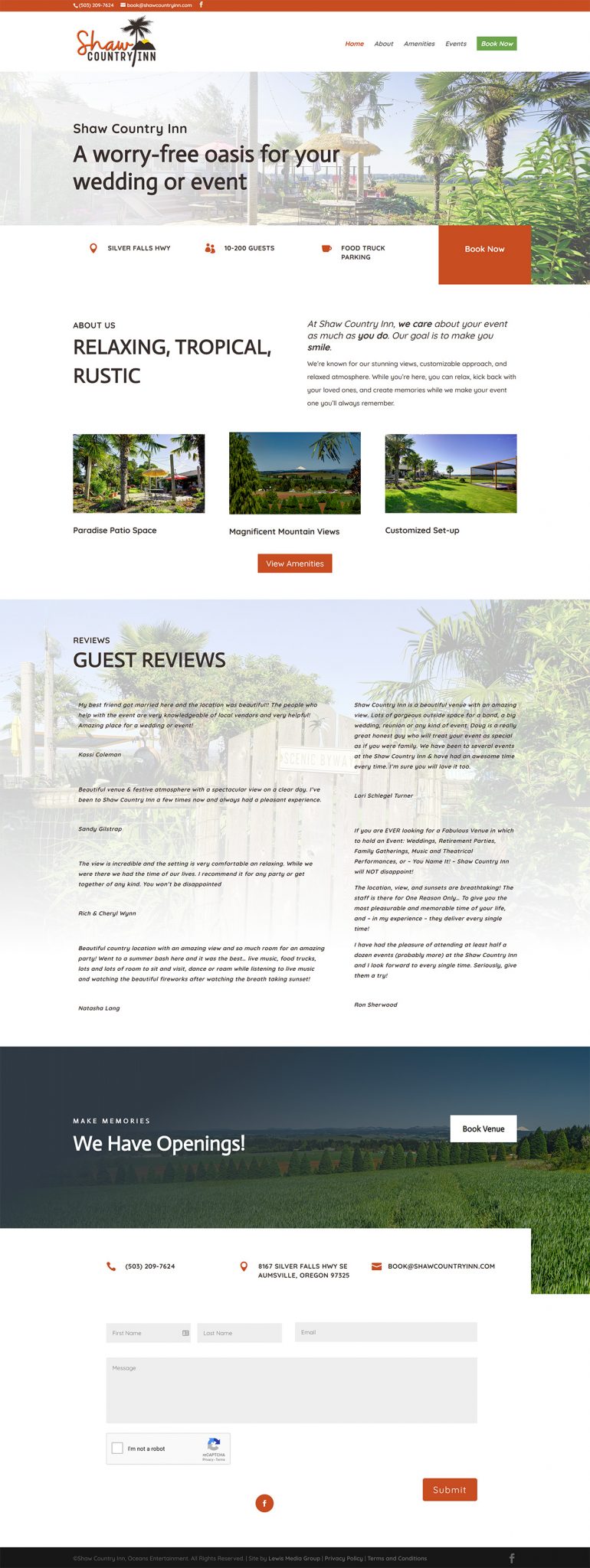 Screenshot of Shaw Country Inn Home Page