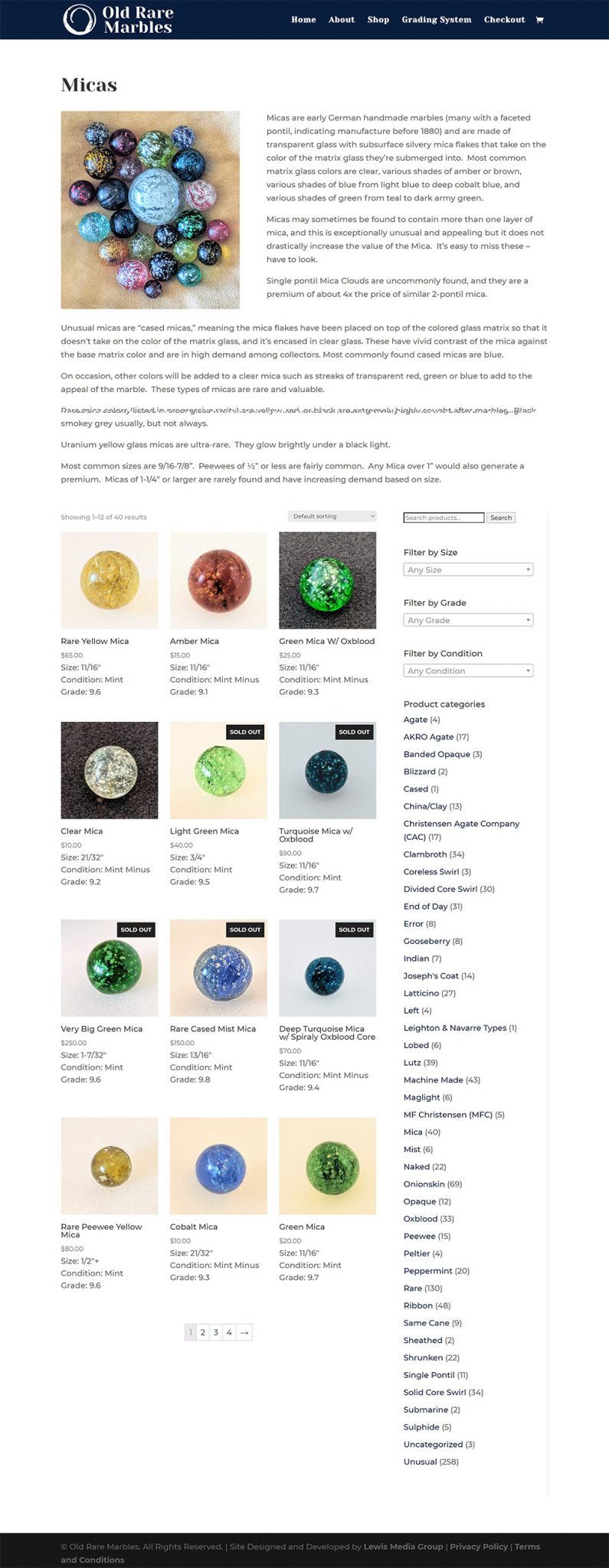Old Rare Marbles Product page after design