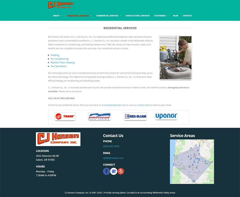 CJ Hansen Residential Services page before redesign