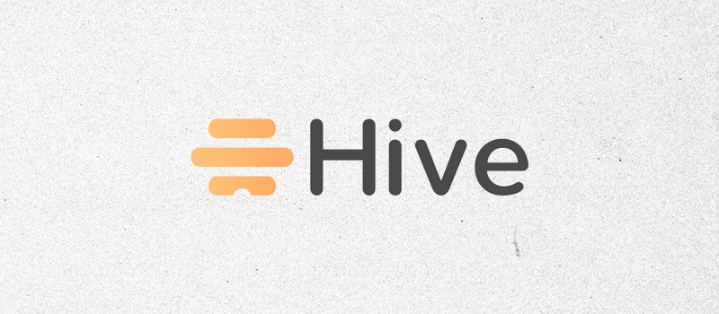 textured gray background with the Hive logo (an orange gradient hive and the word Hive)