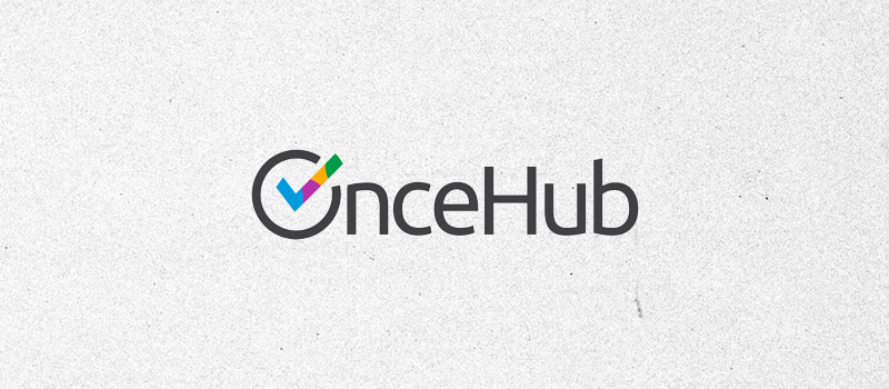OnceHub logo on a textured gray background