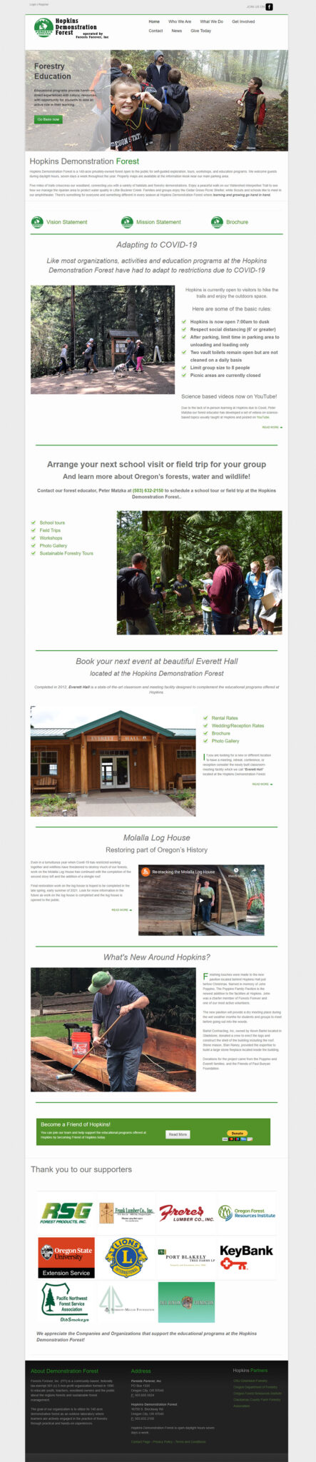 Hopkins Demonstration Forest Home page before redesign