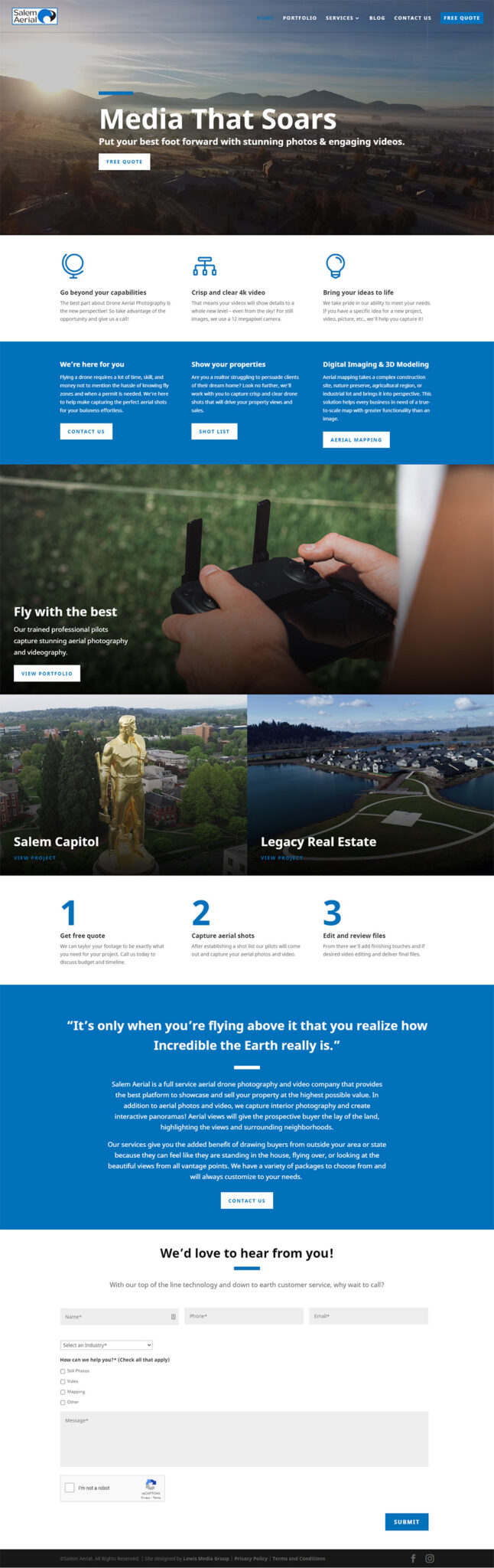 Salem Aerial Home page after redesign