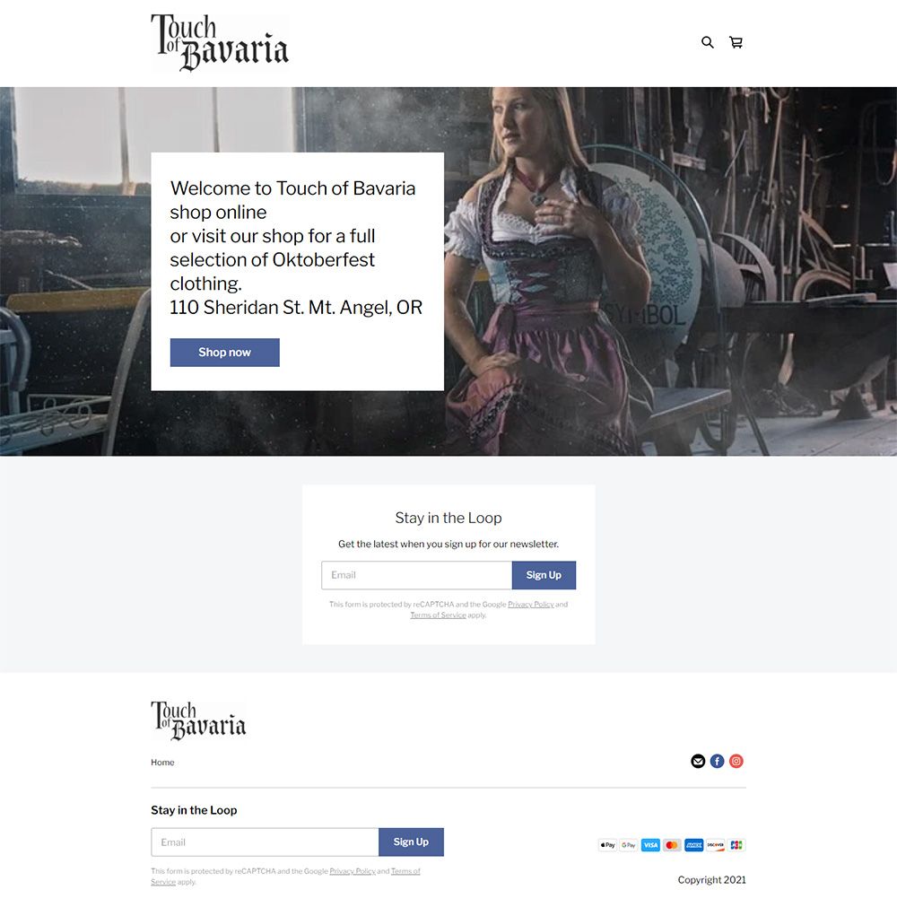Touch of Bavaria home page before redesign