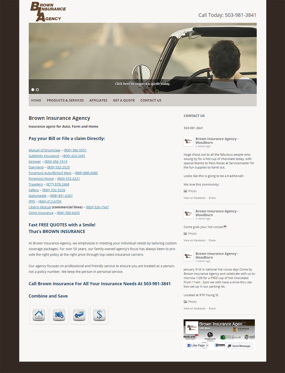 Brown Insurance home page before redesign