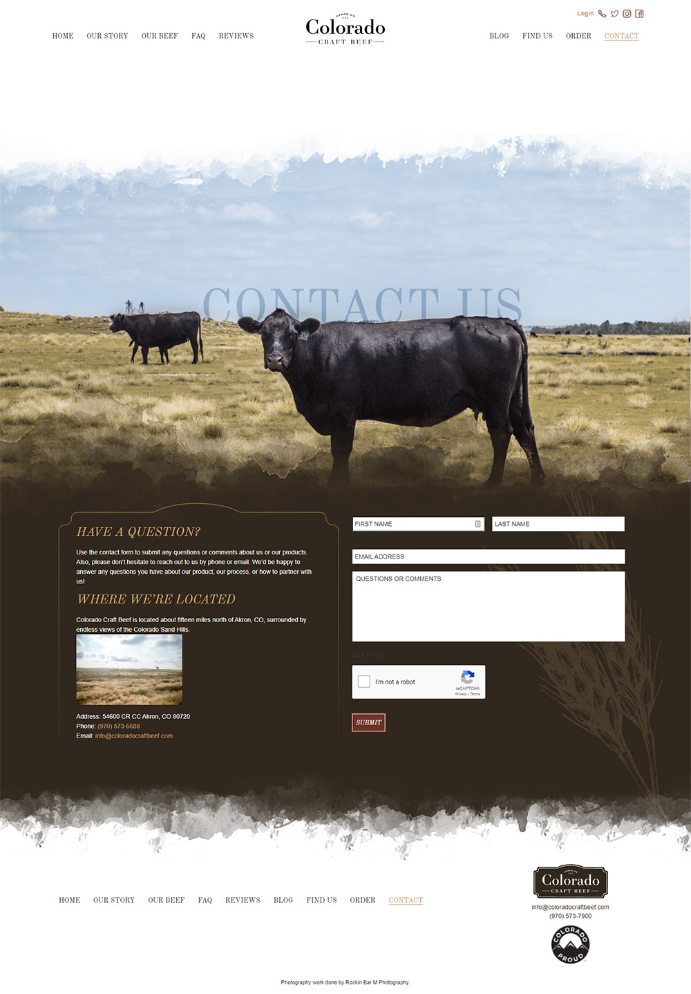 Colorado Craft Beef Contact Us page before redesign