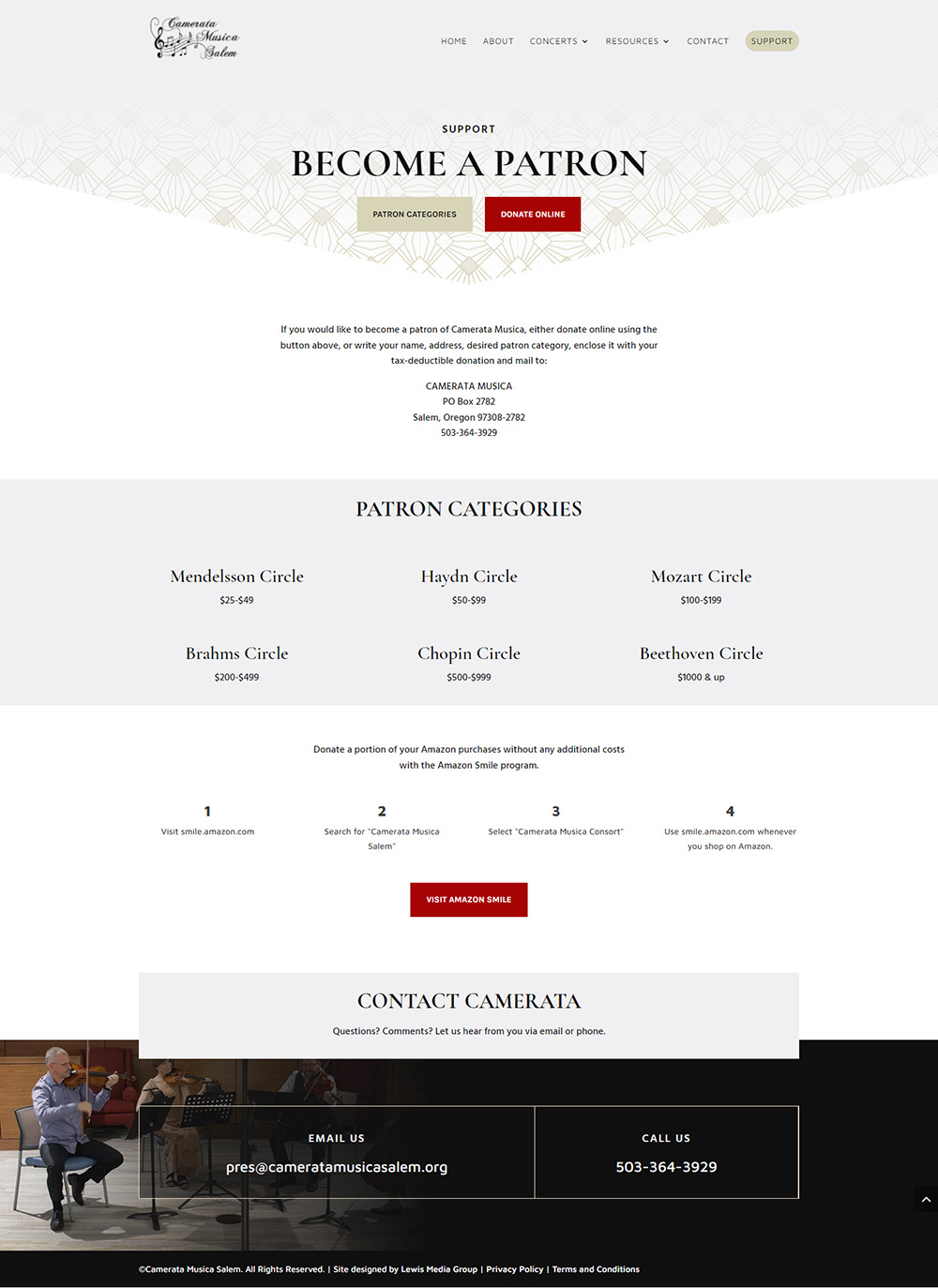 Camerata Musica Salem Home page before redesign