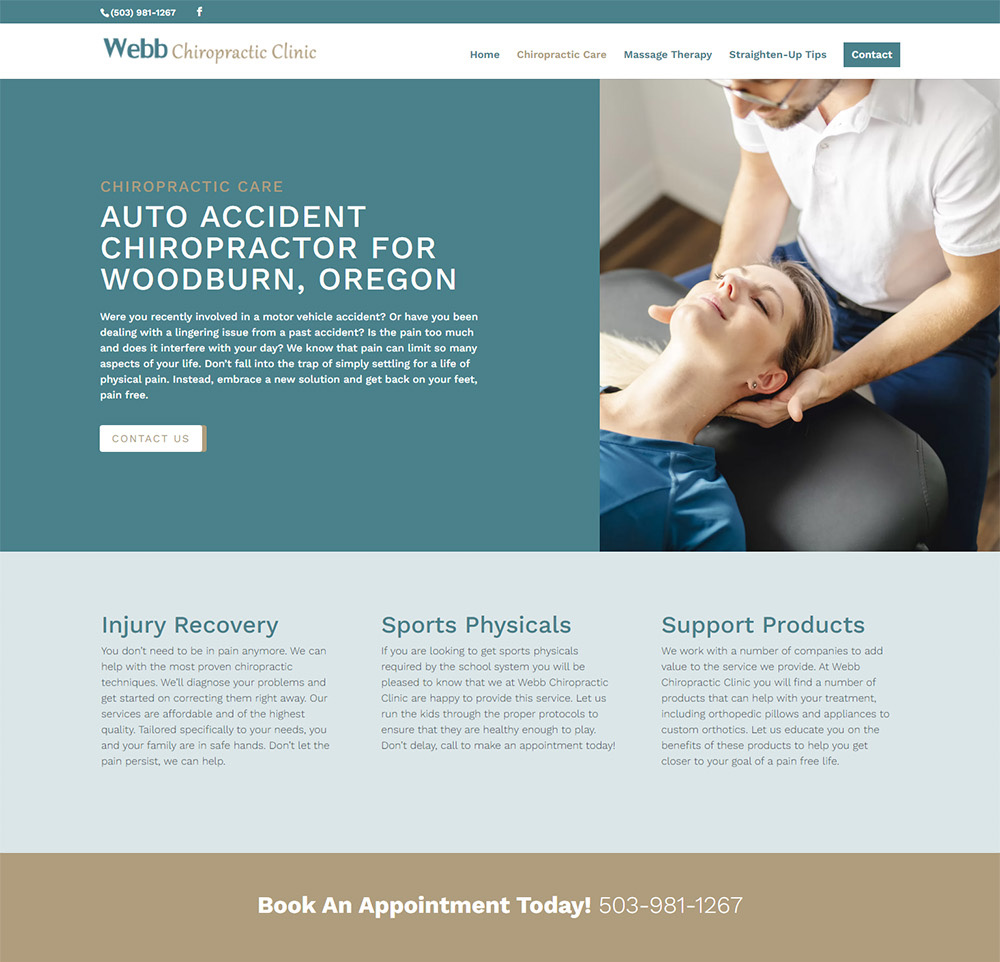 Webb Chiropractic Clinic Chiropractic Care page after redesign