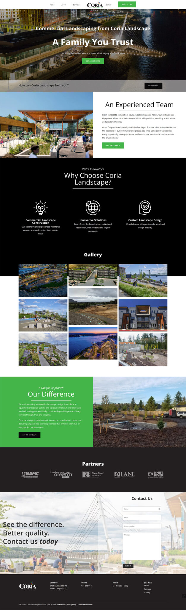 Coria Landscape website after design