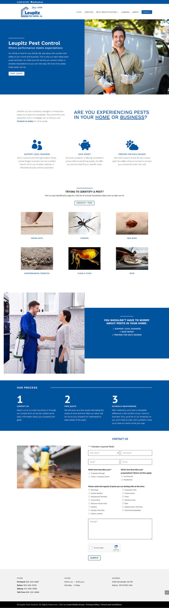 Leupitz Pest Control home page after redesign