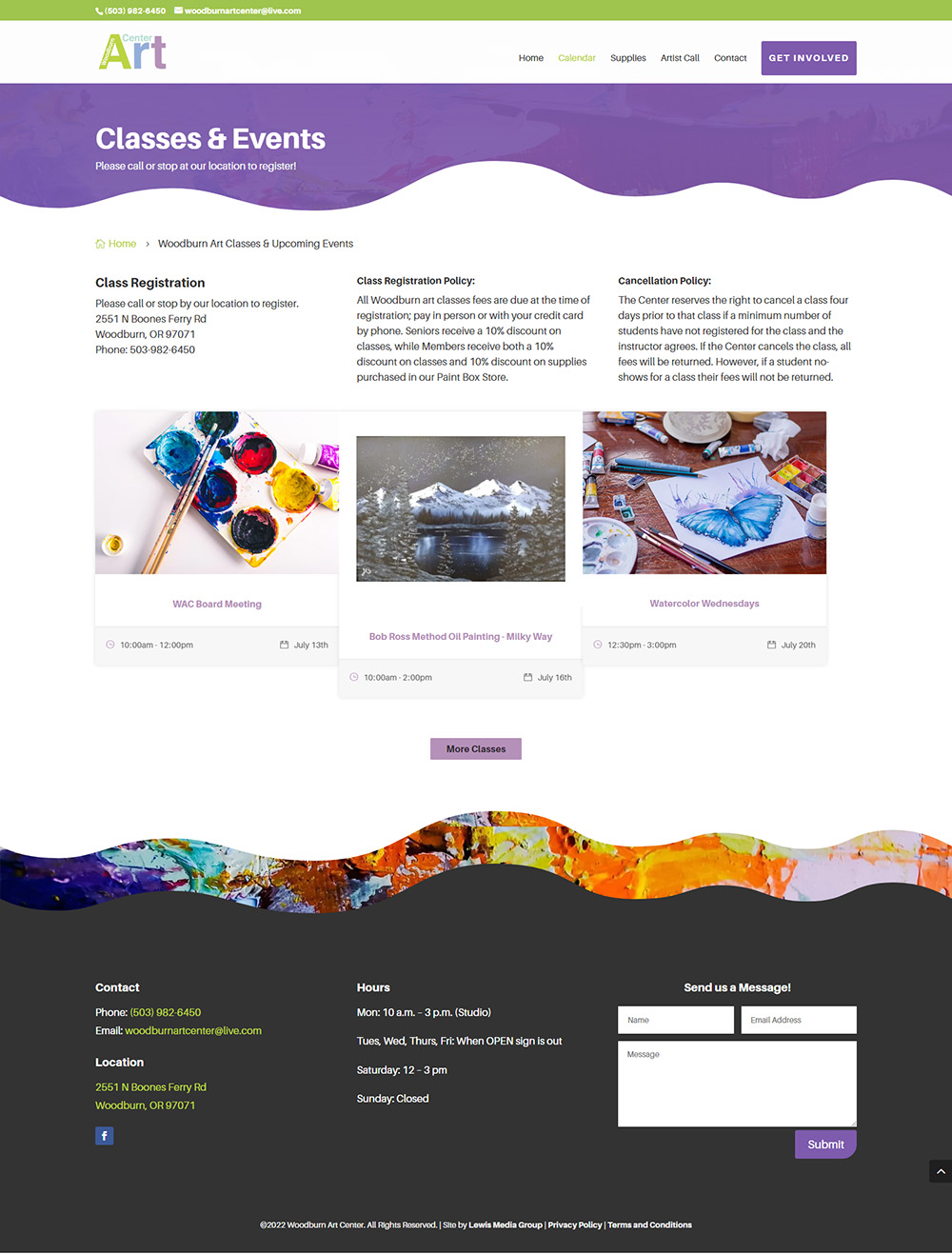 Woodburn Art Center Events page after redesign