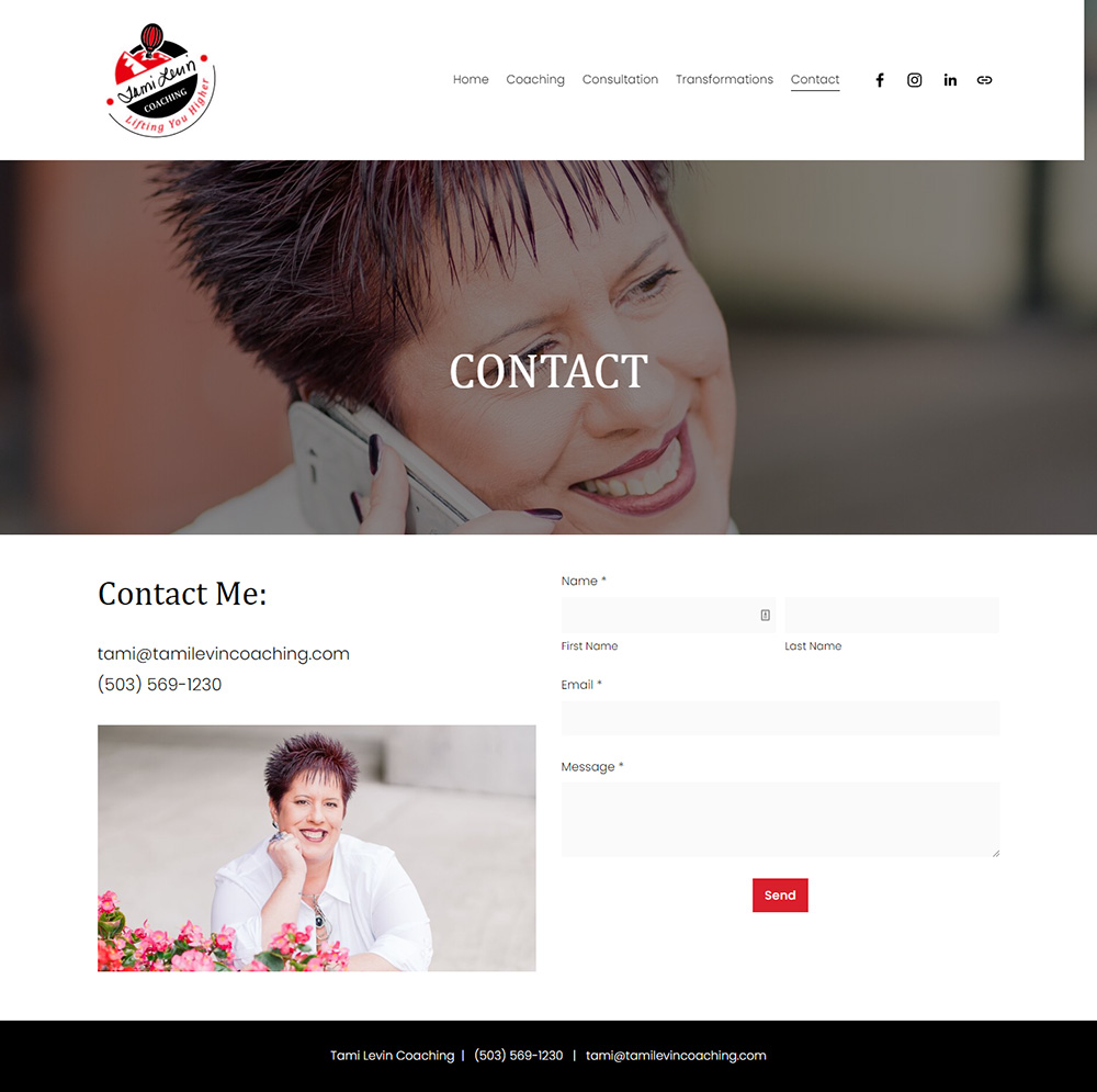 Tami Levin Coaching Contact Page before redesign