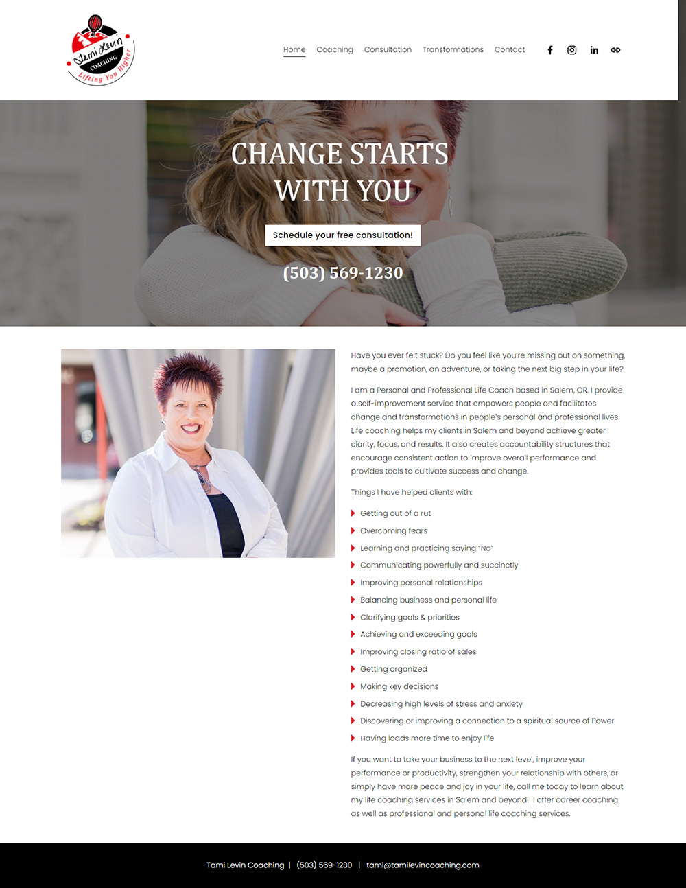 Tami Levin Coaching Home page before redesign